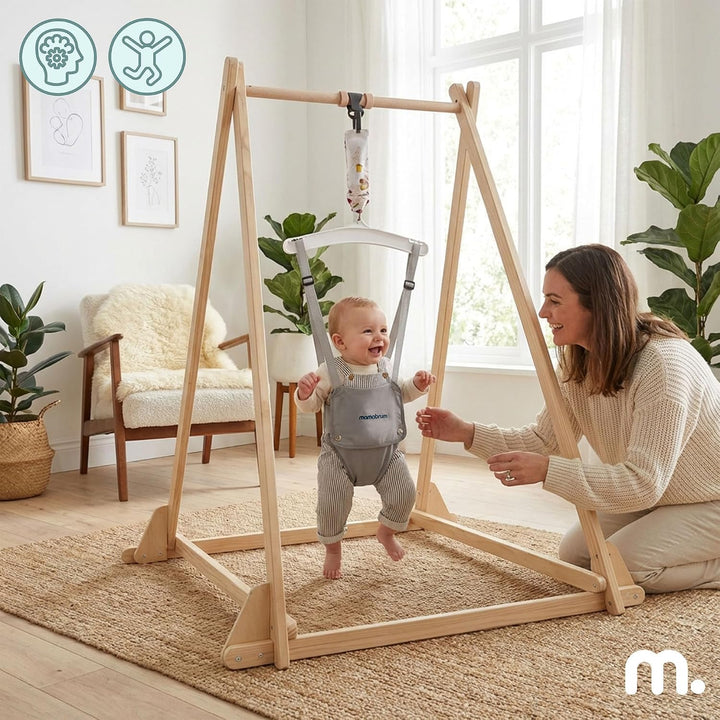 Mamabrum Baby Jumper aus Holz mit verstellbarem Sitz, Holzgestell, Baumwolle und Polyester, Naturfar