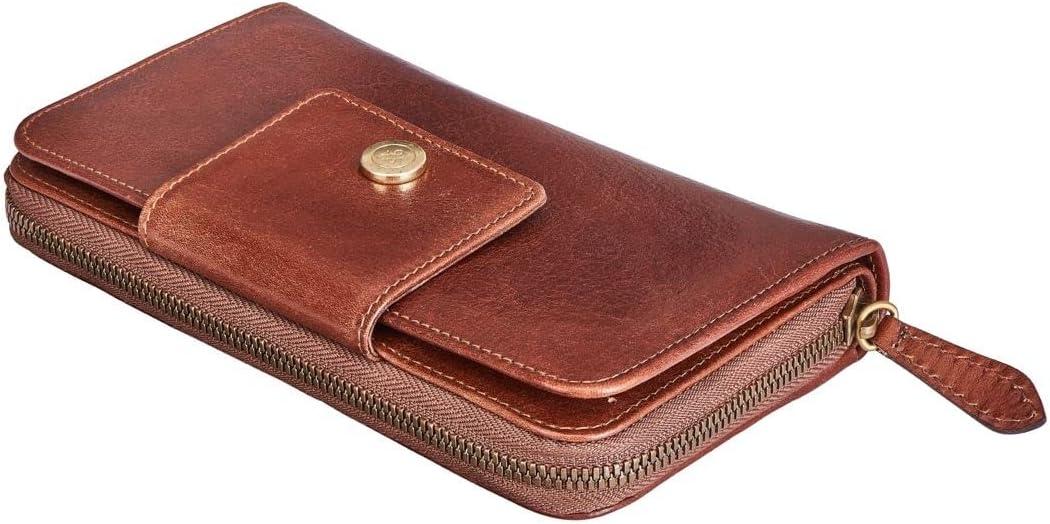 Maxwell Scott Italienisches Damen Leder Portemonnaie Giorgia in Cognac Braun, Cognac Braun