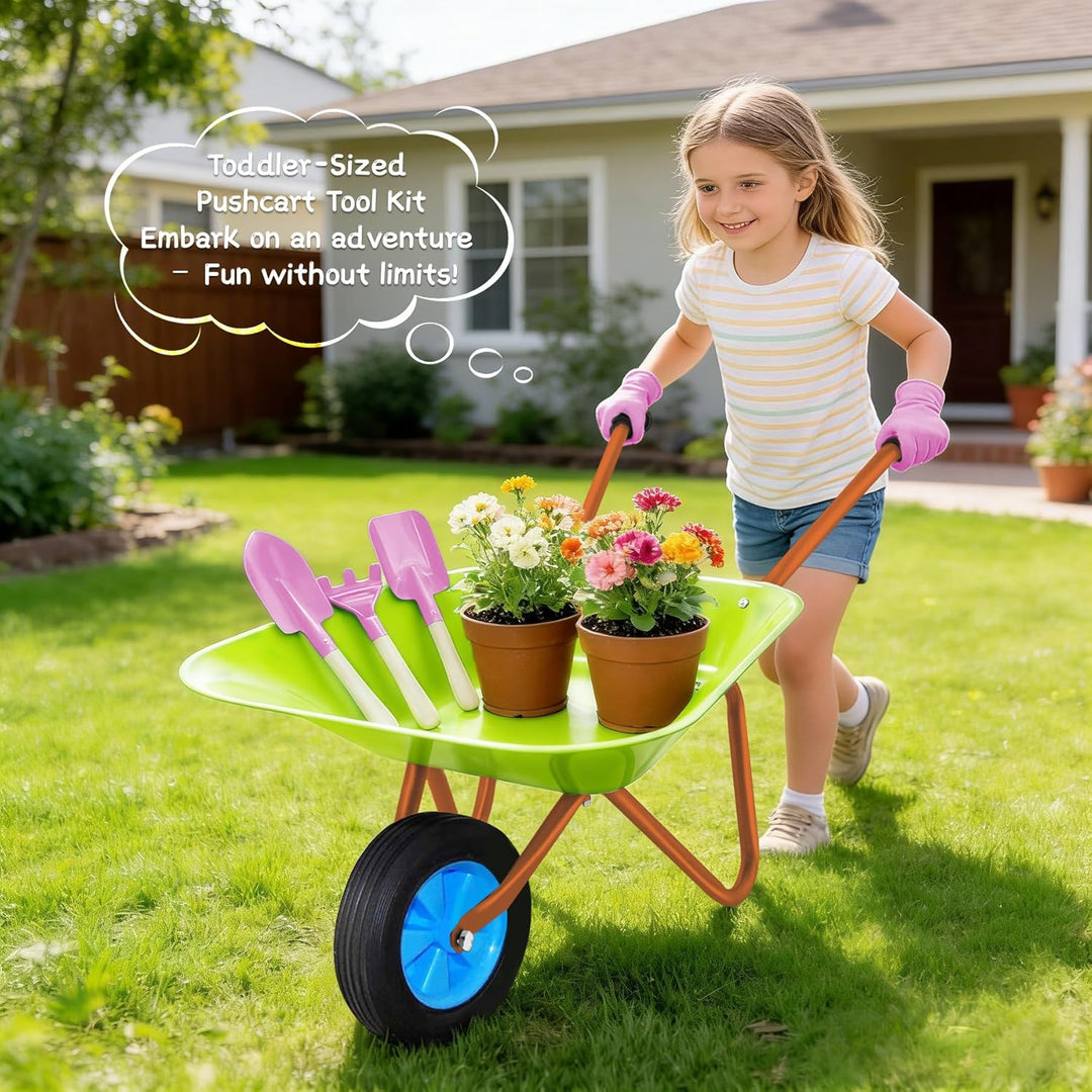Schubkarrenset für Kinder, Gartenschubkarre en Metal, Kinder Gartengeräte, Gartenwerkzeug Kinder zum