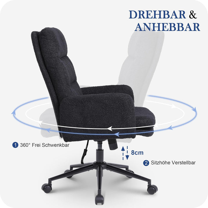 Nusetx Schreibtischstuhl, Bürostuhl aus Kunstpelz, Schminktisch Stuhl, Höhenverstellbar Drehstuhl, E