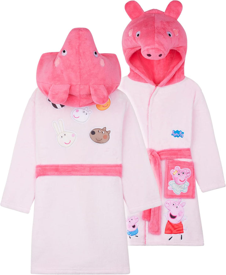 Peppa Wutz 3D Bademantel für Kleinkinder &amp; Mädchen, Weicher Fleece Morgenmantel mit Kapuze, Geschenk