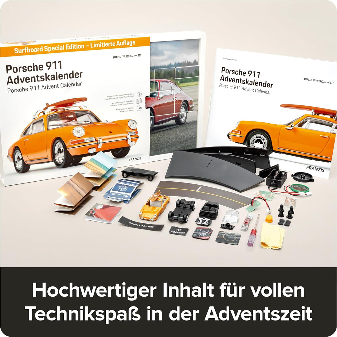 FRANZIS 67299 - Porsche 911 Sonderedition Surfbrett Adventskalender - Modellbausatz im Massstab 1:43