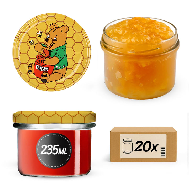 KADAX 20er Set Marmeladengläser 235ml TO82 Winnie puuh, Einmachgläser Vorratsgläser Mason Jar mit Sc