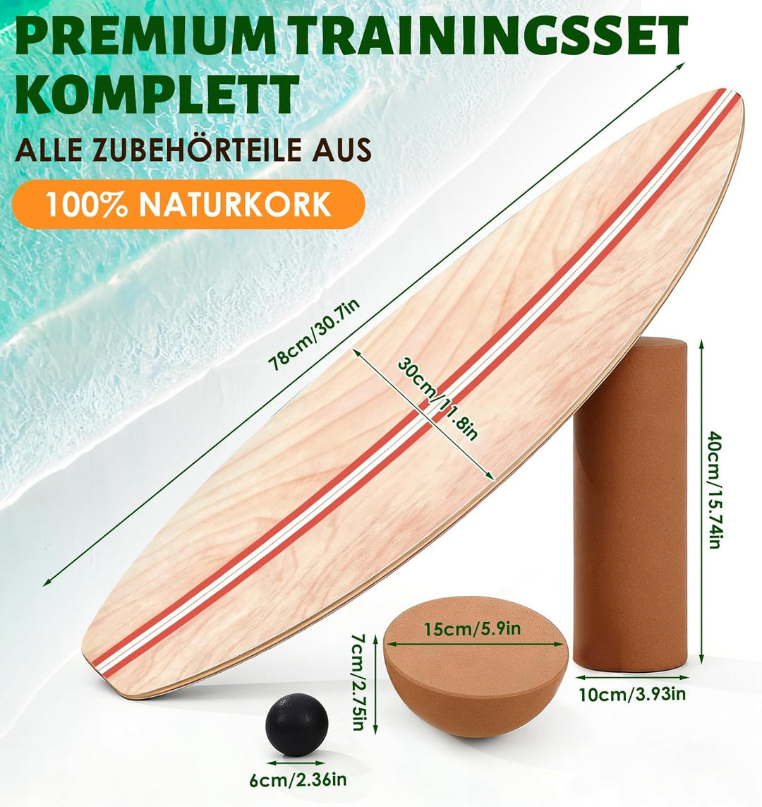 Balance Board, Holz Balance Board Erwachsene Gleichgewichtstrainer Mit Korkrolle, Kork Halbkugel und