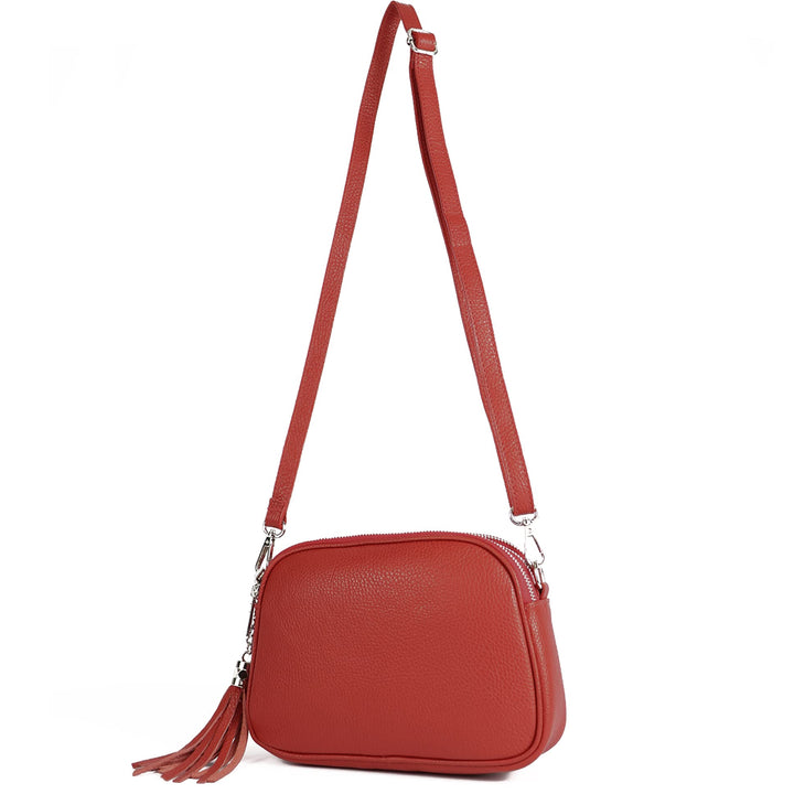 modamoda de - T238 - ital. Damen Umhängetasche Leder Medium, Farbe:Rubinrot, Rubinrot