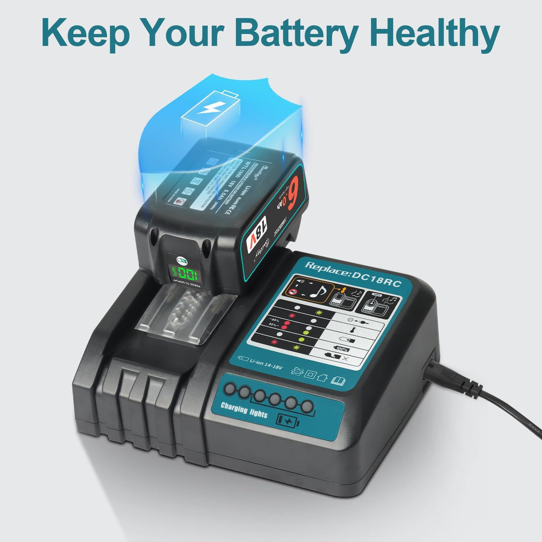 Waitley Schnellladegerät DC18RC kompatibel mit Makita 14,4 Volt und 18 Volt Akku