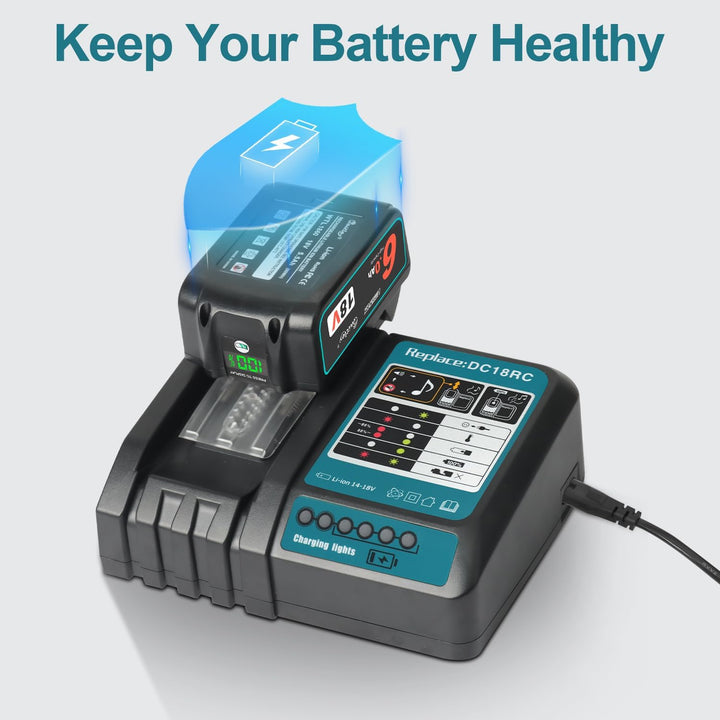 Waitley Schnellladegerät DC18RC kompatibel mit Makita 14,4 Volt und 18 Volt Akku