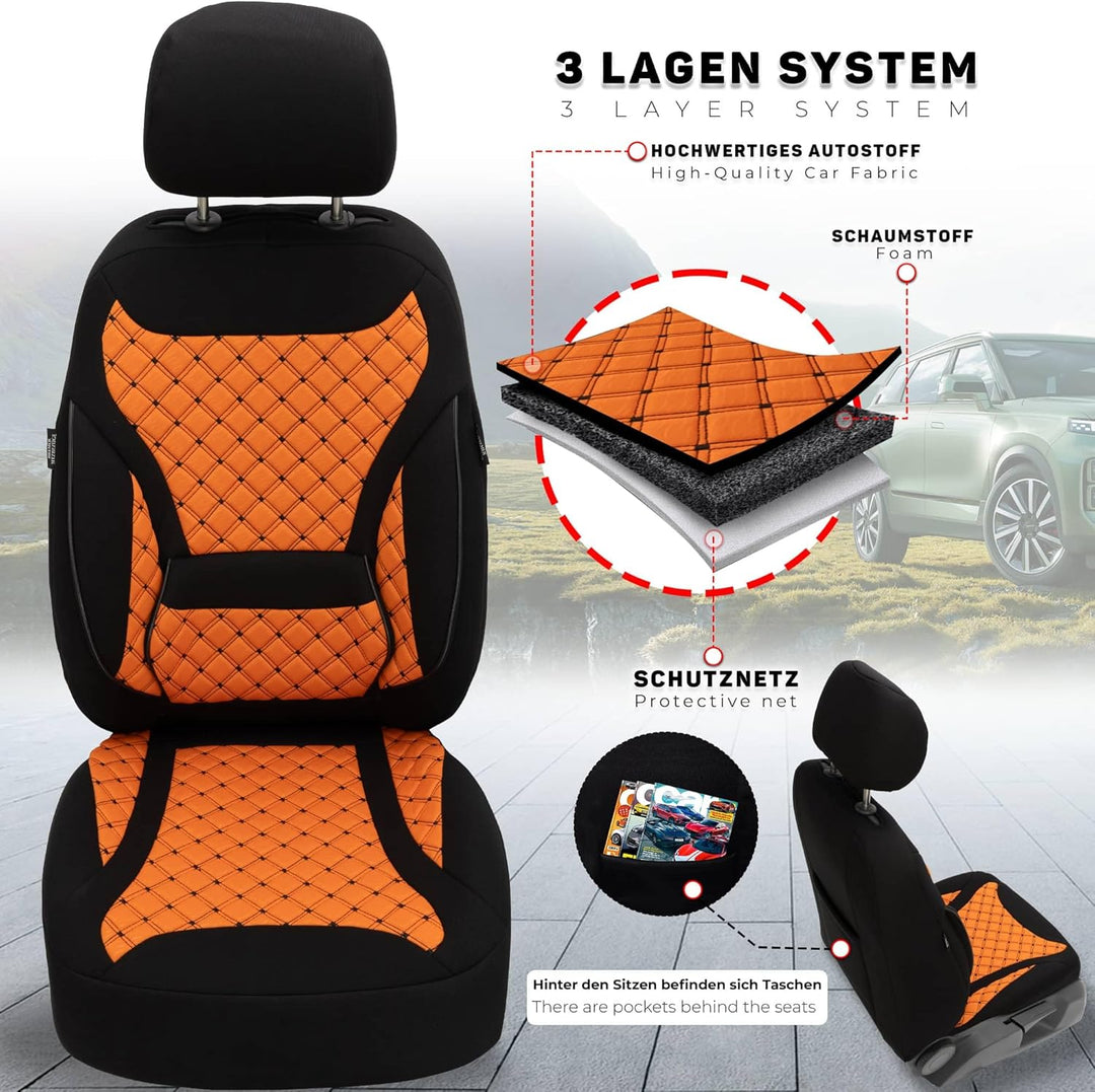 BREMER SITZBEZÜGE Mass Sitzbezüge Schonbezüge für Mercedes B-Klasse W245 ZM3 ZM3 - Schwarz / Orange