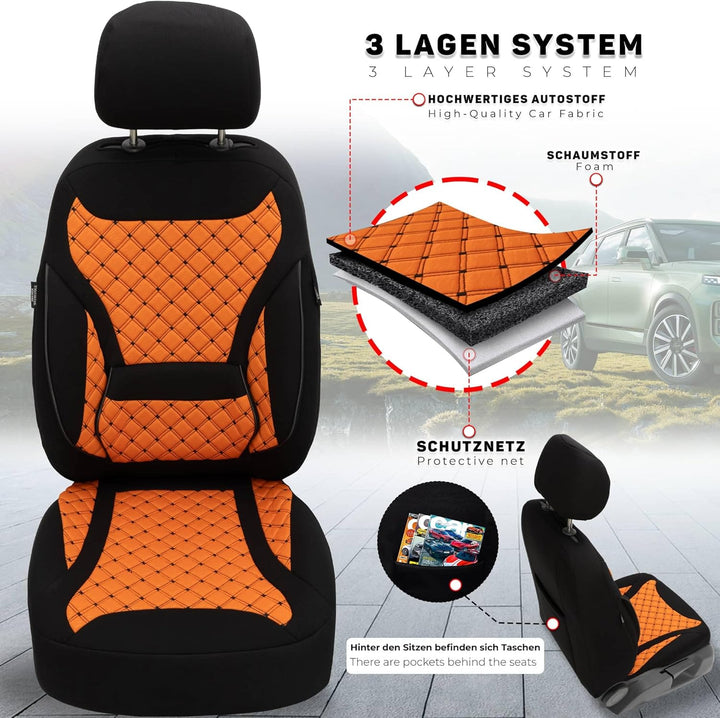 BREMER SITZBEZÜGE Mass Sitzbezüge Schonbezüge für Ford Fiesta MK 8 ZM3 ZM3 - Schwarz / Orange Fiesta