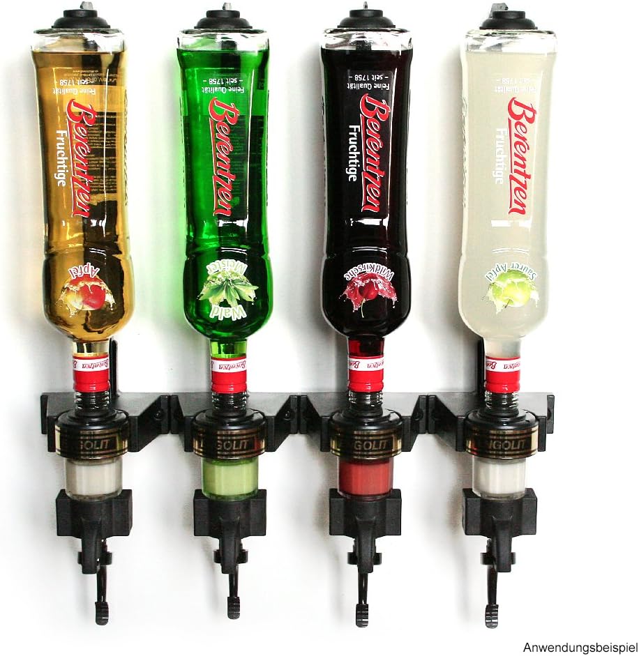 ENGOLIT 4 cl Schnapsspender (Hygienischer Finger Push Dosierer) & Flaschenhalter 4er-Set inkl. Metal