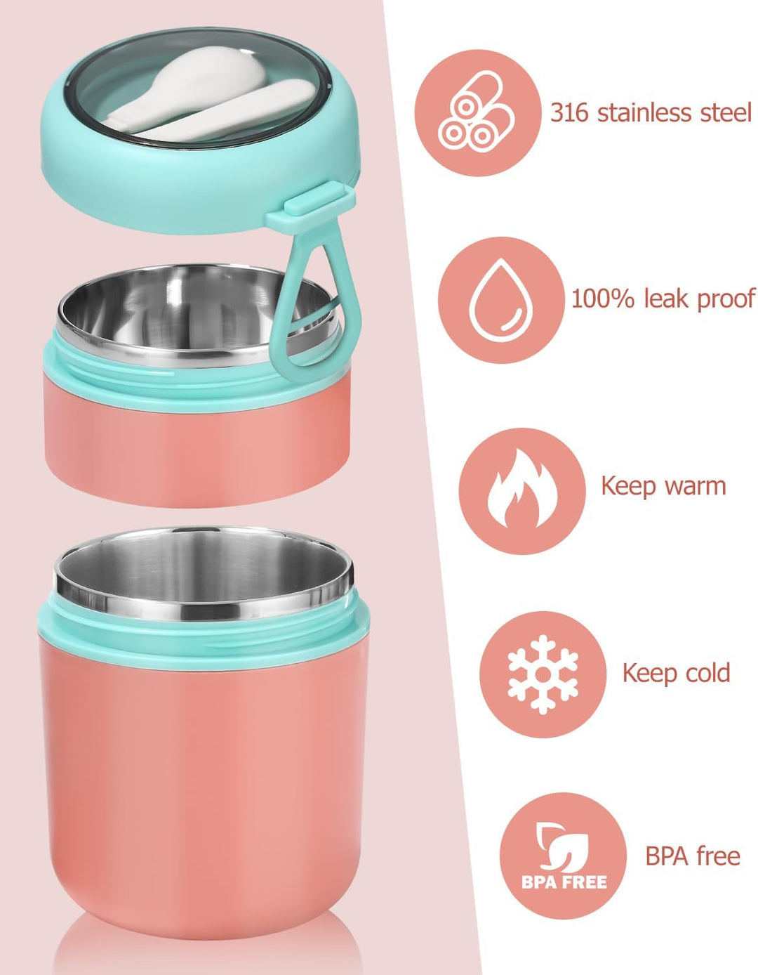 Müslibecher to Go 710ml mit Löffel,Frühstücksdose,Auslaufsichere Joghurtbecher to Go Kinder,Spülmasc