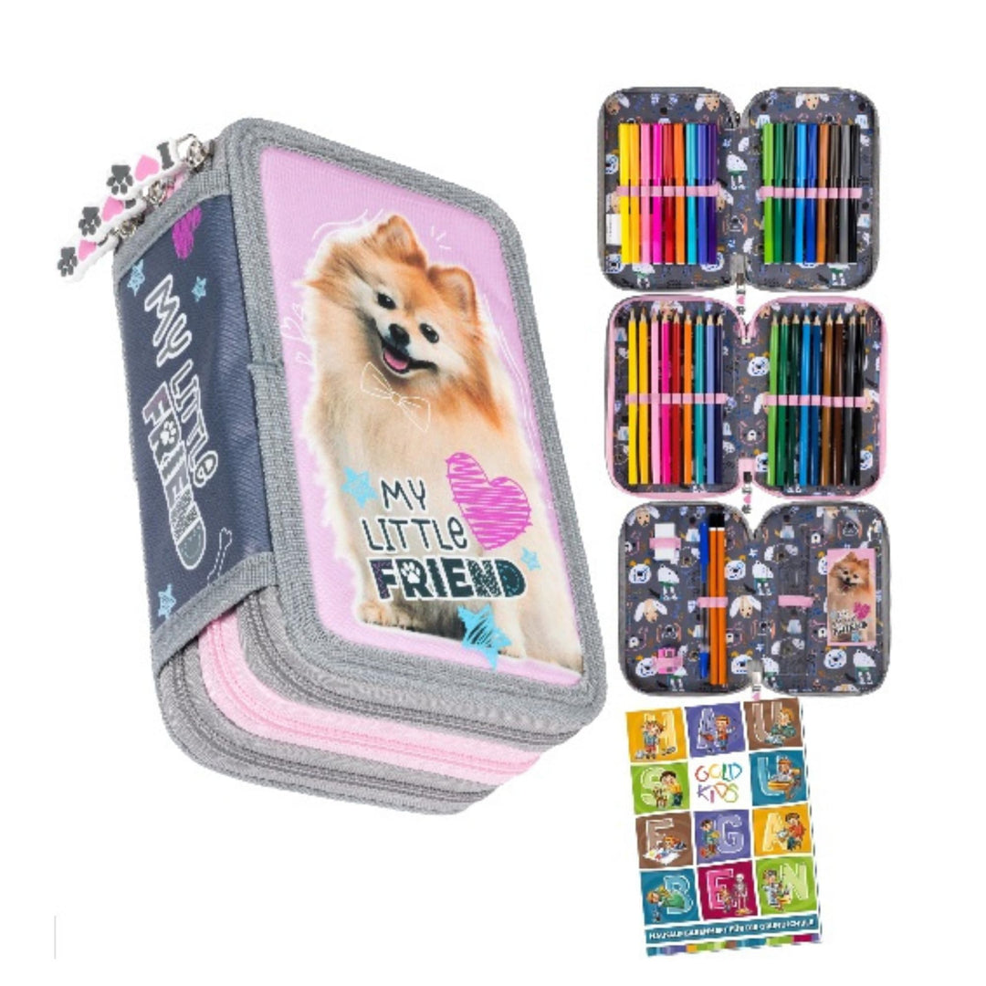 Goldkids - Federmäppchen 3 Fächer - Mäppchen für Mädchen und Jungen - Federmappe 3-Fach Federtasche
