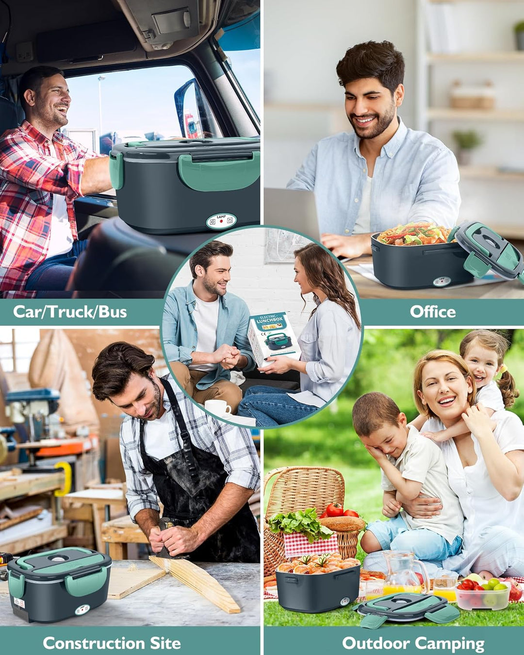 Eocolz Elektrische Lunchbox mit Speisenwärmer 80-100W, tragbarer 1,5L-Behälter mit zwei Behältern fü