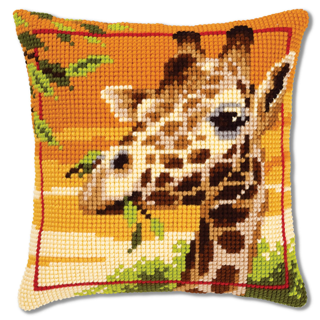 Vervaco Giraffe Kreuzstichkissen/Stickkissen vorgedruckt, Baumwolle, Mehrfarbig, 40 x 40 x 0.3 cm