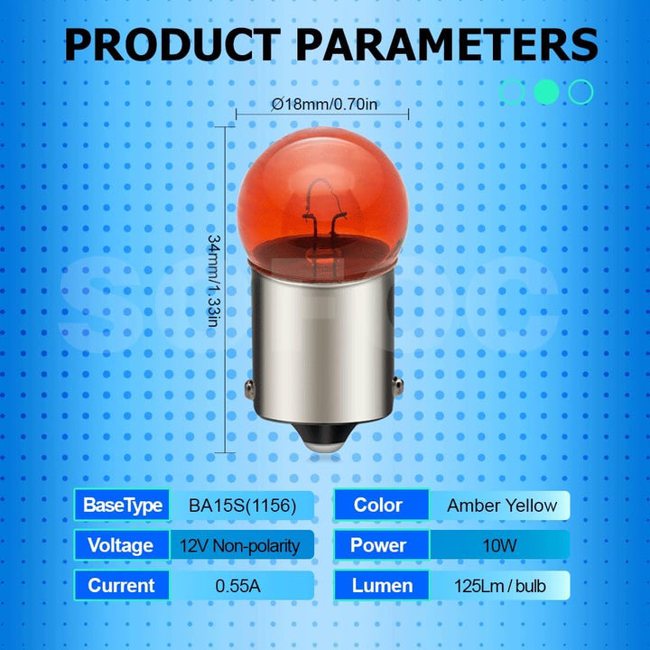 SOFOC 1156 P21W BA15S Lampe Amber Gelb G18 12V 10W für Auto/Motorrad Blinker Seitenmarkierungsleucht
