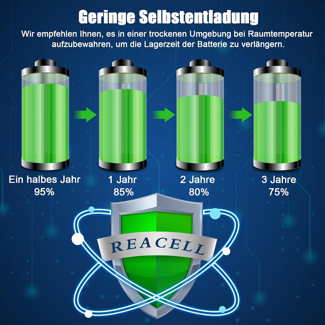 REACELL AA Akku Batterien 2800mAh Wiederaufladbar 16 Stück Mignon AA NI-MH 1,2V Akkubatterien gering