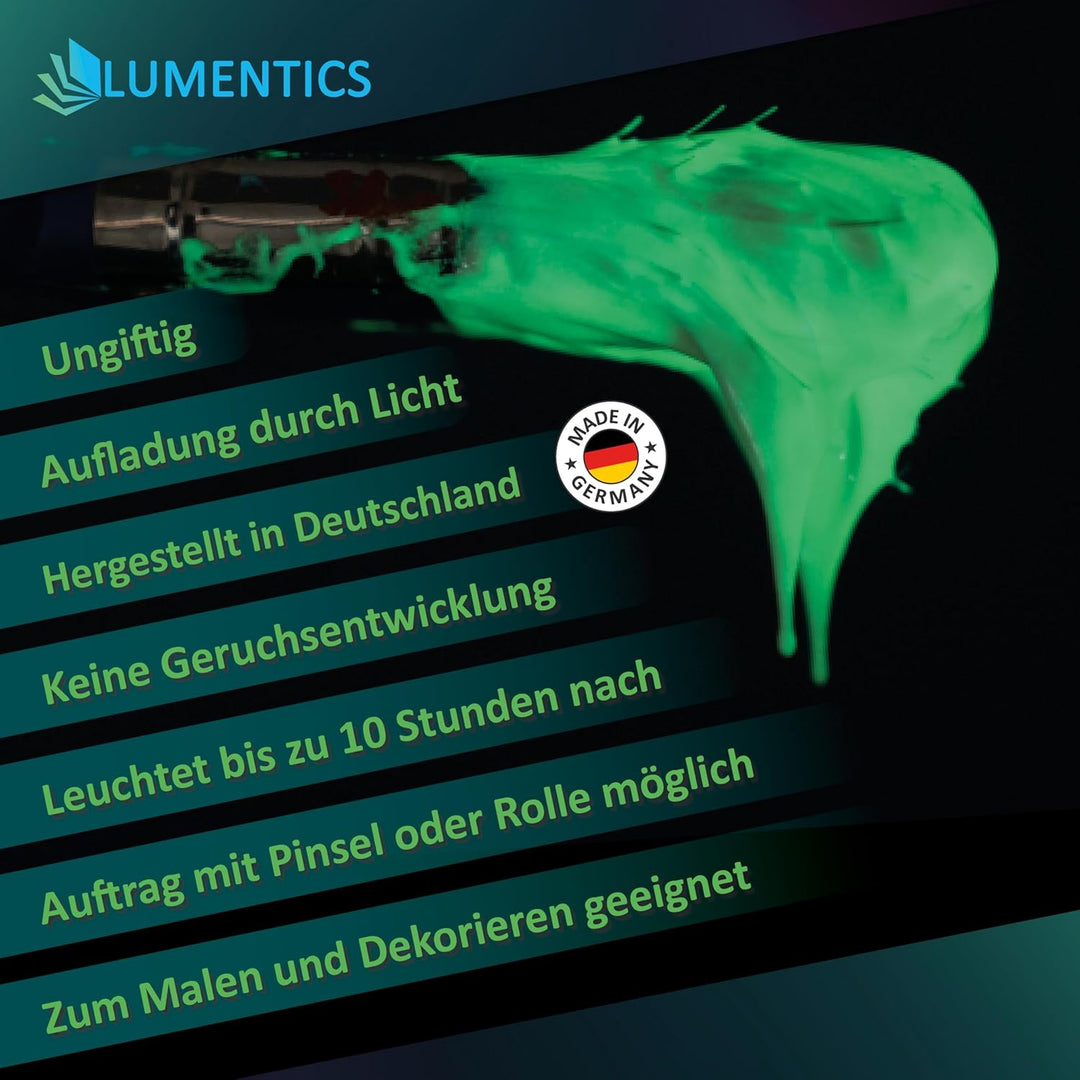 LUMENTICS Premium Leuchtfarbe GelbGrün 100g - Im Dunkeln leuchtende Malfarbe, Nachleuchtfarbe, nachl