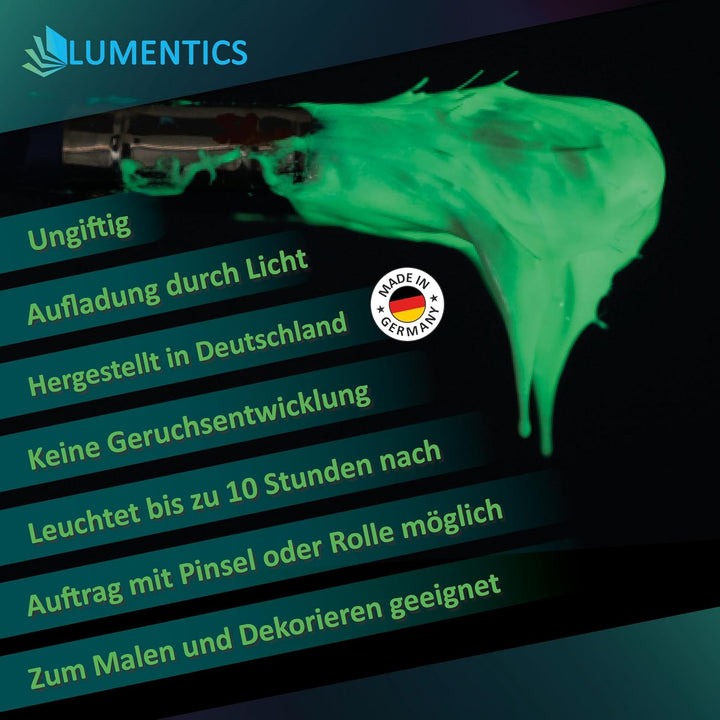 LUMENTICS Premium Leuchtfarbe GelbGrün 100g - Im Dunkeln leuchtende Malfarbe, Nachleuchtfarbe, nachl