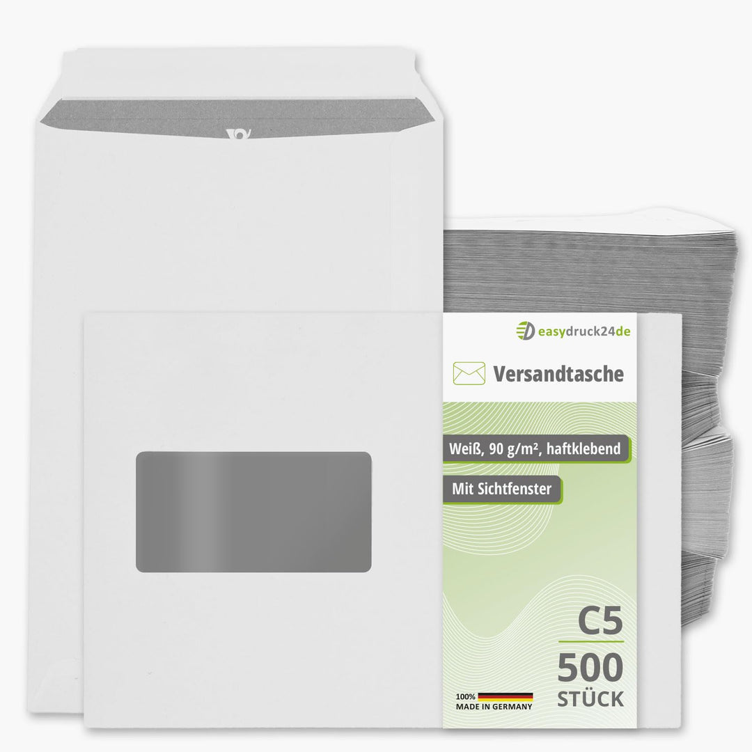easydruck24de Umschläge mit Fenster DIN C5-500 Stück I Versandtaschen haftklebend mit Abdeckstreifen