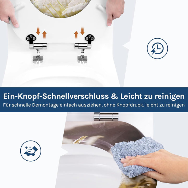 WOLTU Toilettendeckel mit Absenkautomatik Holz, Toilettensitz Klodeckel Klobrille WC Sitz O-Form mit