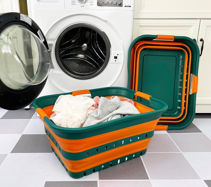 SAMMART 2er-Set 42L faltbarer Aufbewahrungskörbe/-behälter aus Kunststoff – zusammenklappbarer, plat