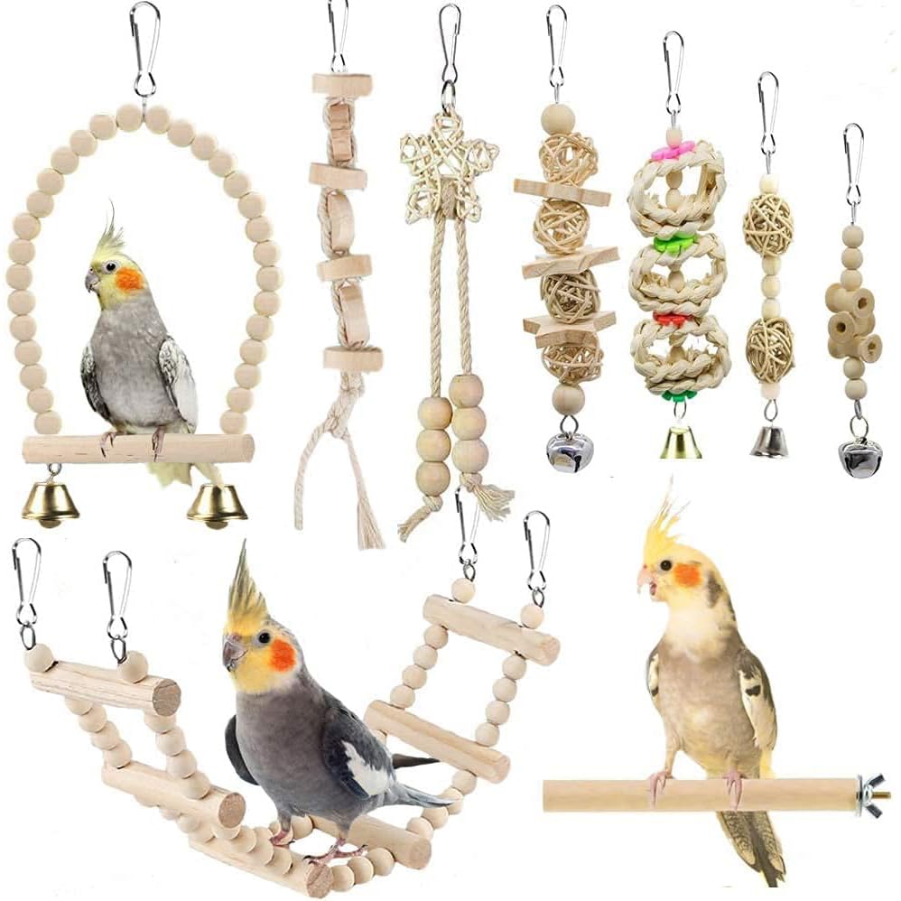Vogel-Papageien-Spielzeug, 9 Stück, Vogelkäfig-Zubehör, Spielzeug, Barsch, Leiter, Kauspielzeug, Hän