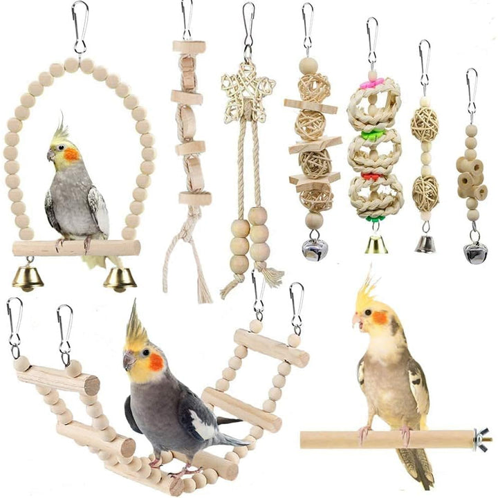 Vogel-Papageien-Spielzeug, 9 Stück, Vogelkäfig-Zubehör, Spielzeug, Barsch, Leiter, Kauspielzeug, Hän