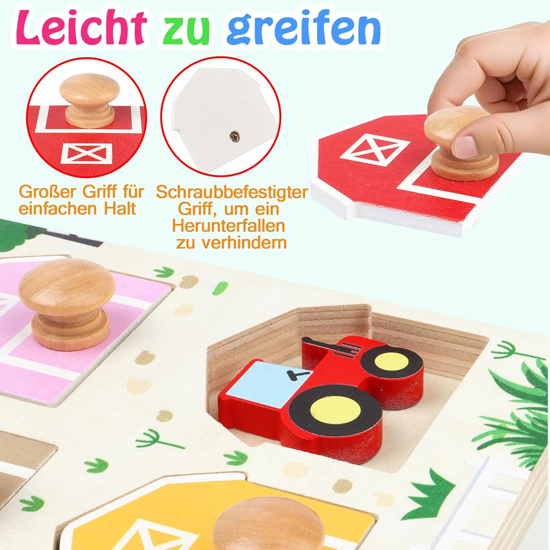 Nabance Holzpuzzle ab 1 Jahr Bauernhof Tier Puzzles Steckpuzzle Holz ab 1 2 3 Jahr Lernspielzeug Hol