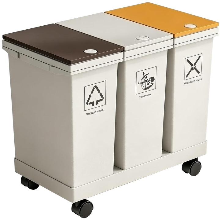3-er Mülleimer-Set, 3 X 12L Küche Mülltrennsystem mit Standfuss | Abnehmbarer Differenzierter Abfall