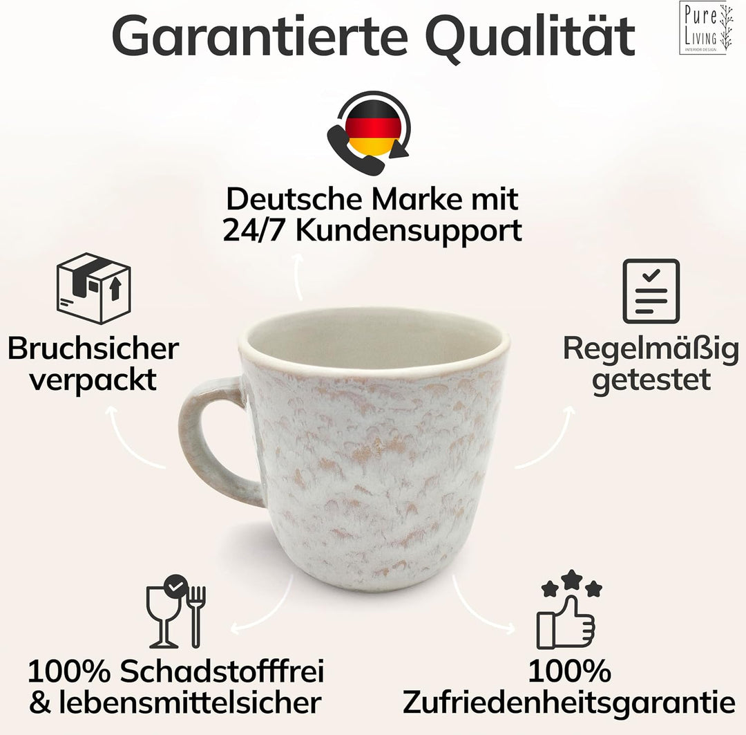 Steingut Kaffeetassen 6 Personen Ibiza TESTSIEGER, Traumhaftes Mediterranes Steingut Tassen Set, Sty