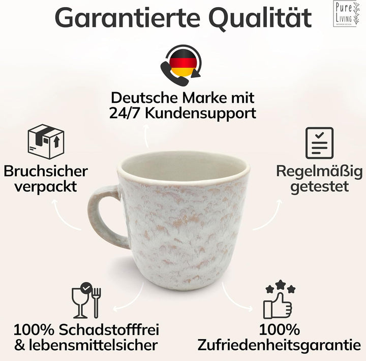 Steingut Kaffeetassen 6 Personen Ibiza TESTSIEGER, Traumhaftes Mediterranes Steingut Tassen Set, Sty