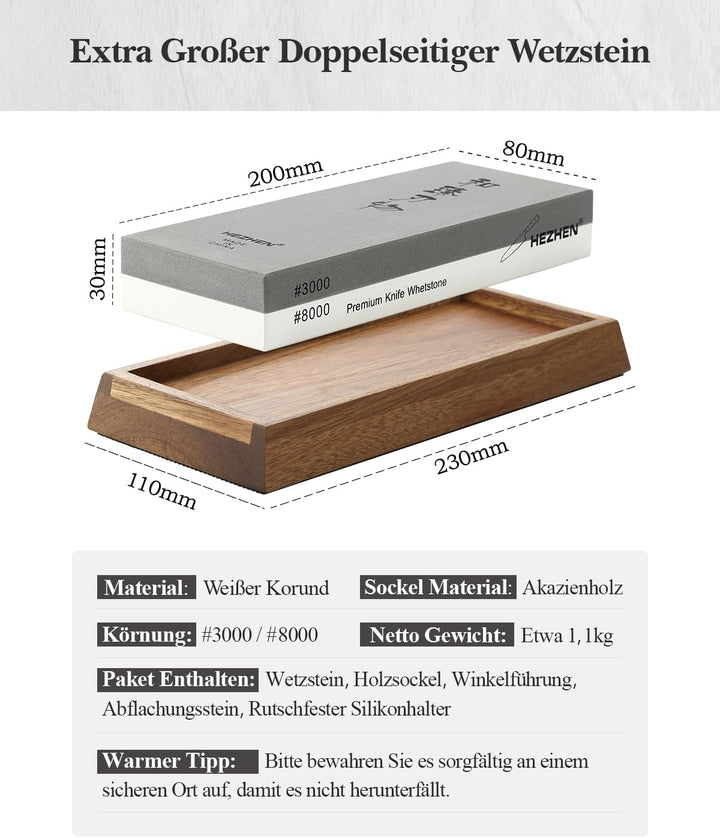 HEZHEN Doppelseitiger Abziehstein, Gross Weisskorund Schleifstein Wetzstein, Professionell Messersch