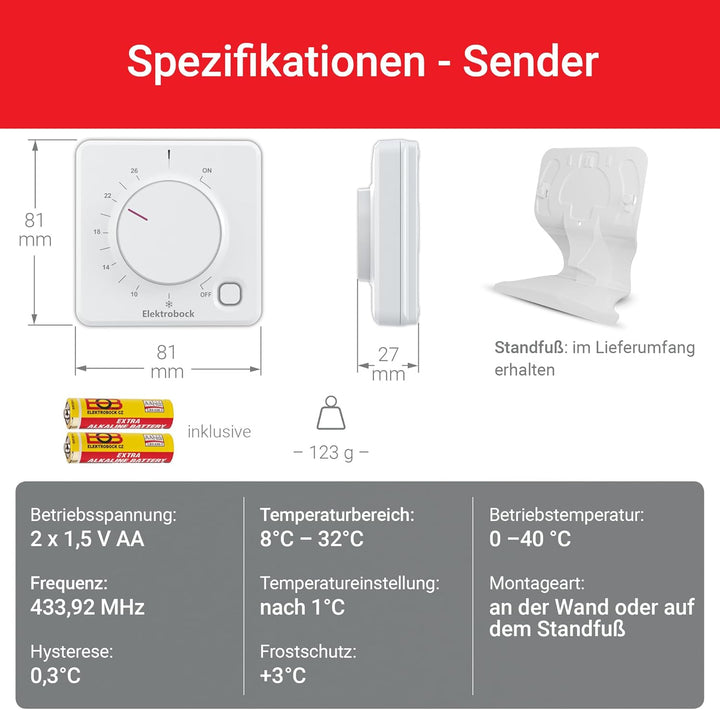 Elektrobock Funk Raumthermostat, BPT012, 158 x 181 x 62 mm
