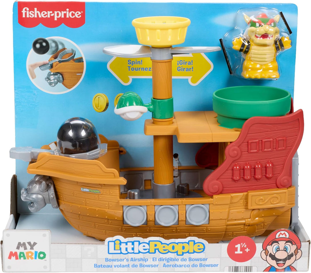 Fisher-Price Little People Kleinkindspielzeug My Mario Bowser-Luftschiff-Spielset mit Figur für Roll