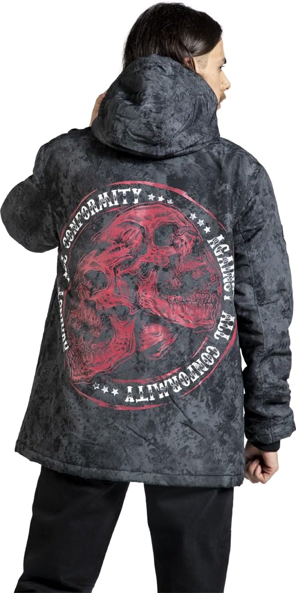 Rock Rebel by EMP Herren schwarze Winterjacke mit Prints und Patch S Schwarz, S Schwarz