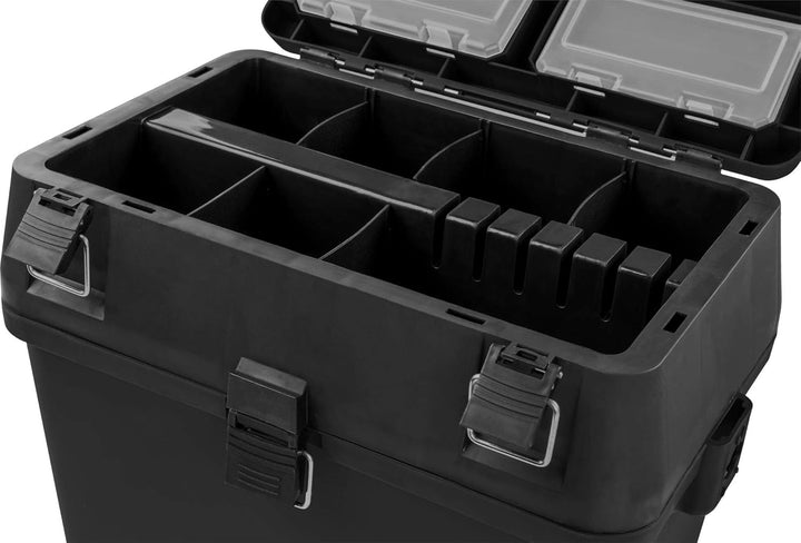 Sitzkiepe Angelrucksack Multi-Angelbox Sitz- und Gerätekasten mit Tragegurtsystem - inklusive 4 Kuns