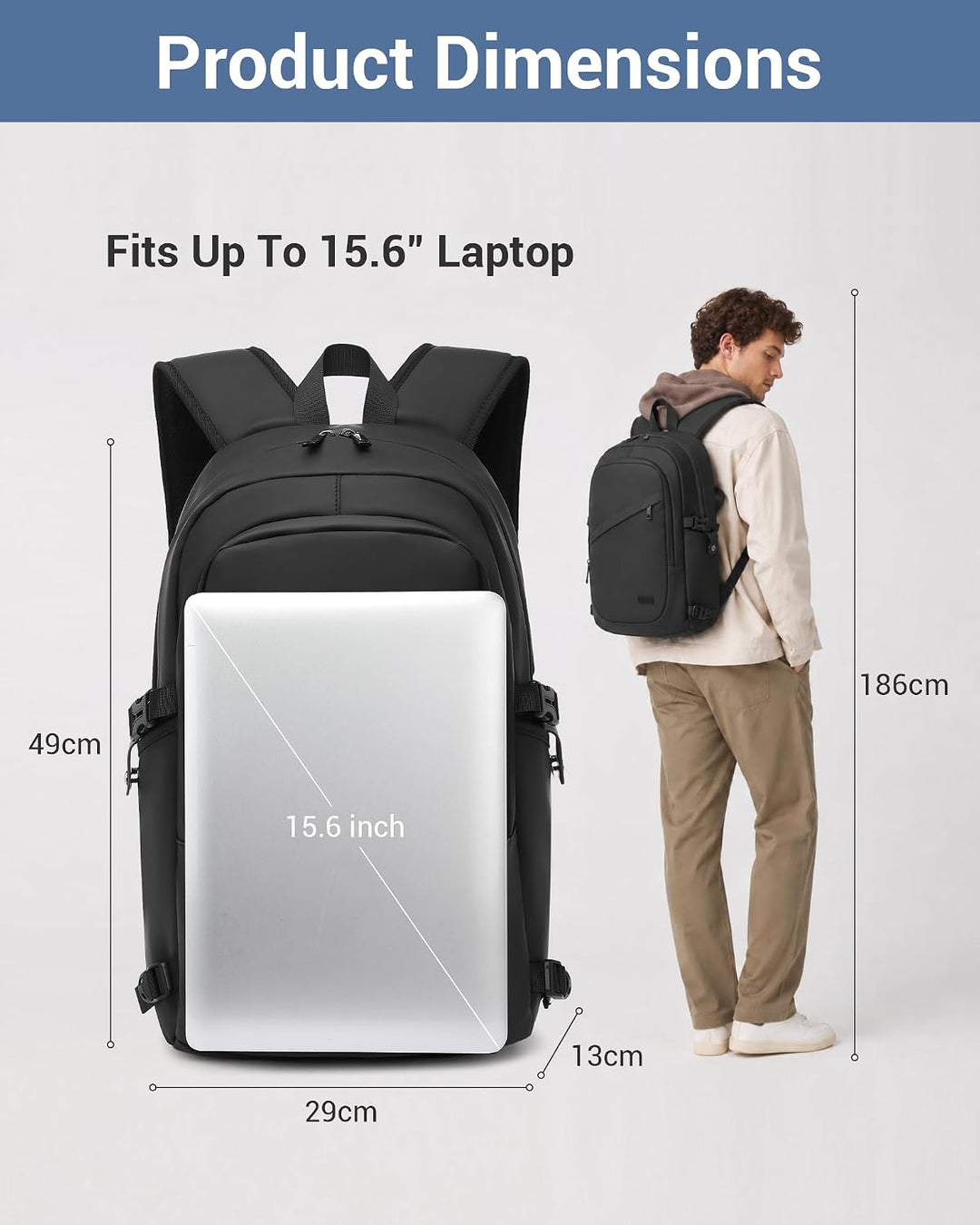 KONO Rucksack Herren, Laptop Rucksack 15,6 Zoll Schulrucksack Teenager Arbeit Laptoptasche mit USB L