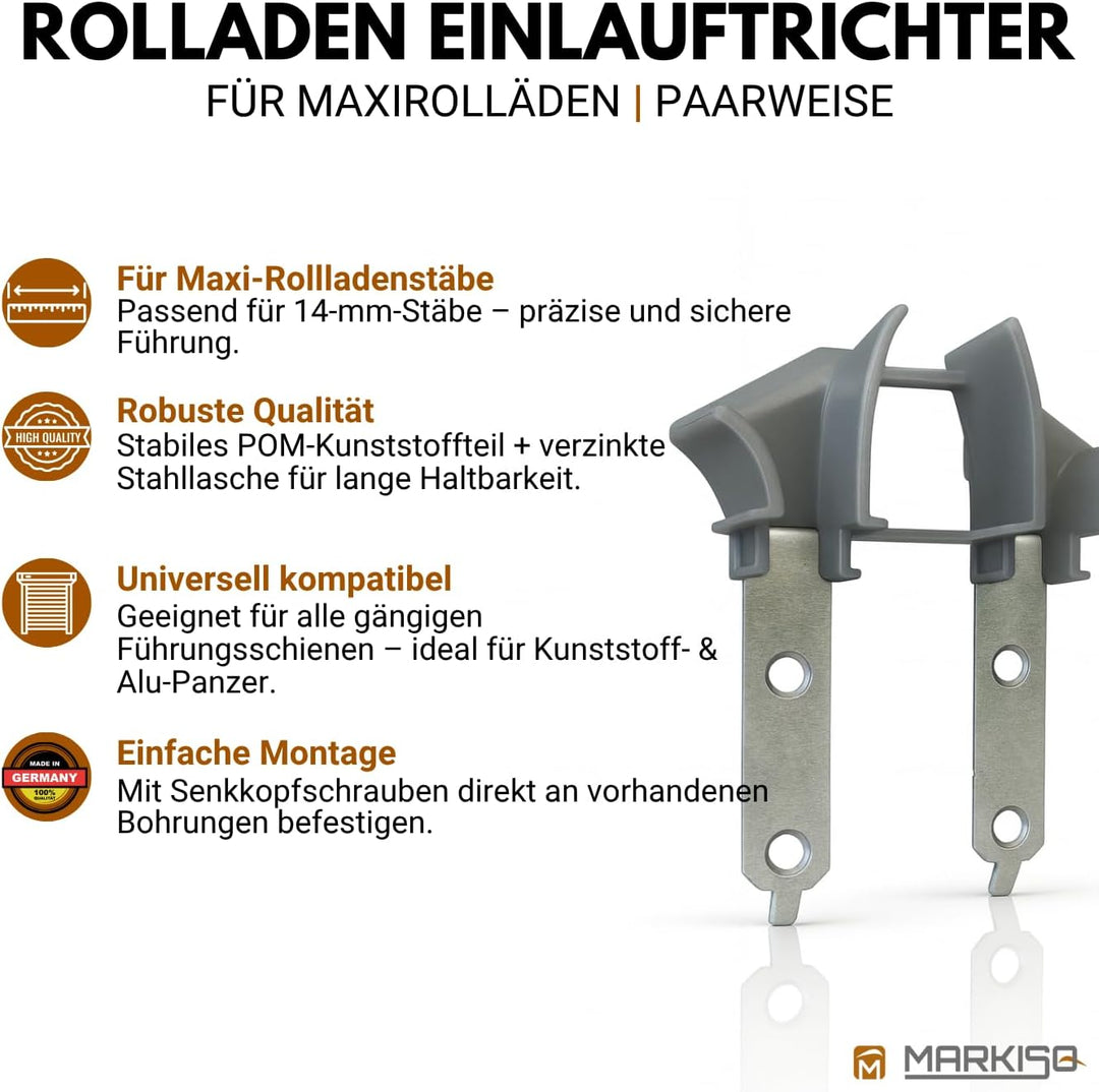 Rolladen Einlauftrichter Universal | Rolladenführung für Führungsschiene | Maxi | 10 Paar (20 Stück)