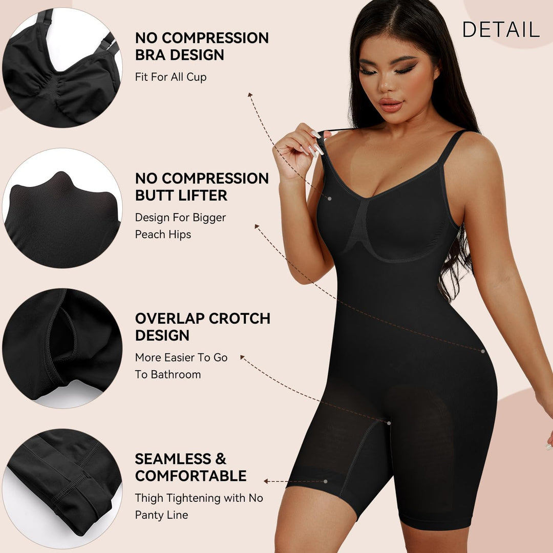 SHEKINI Shapewear Damen Body Shaper Bodysuit Nahtlos V-Ausschnitt Formende Bodys Bauchweg Ganzkörper