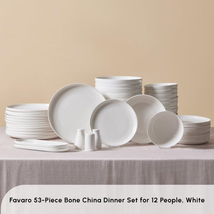 Karaca Streamline Favaro Service de Table Geschirr Set, 53 Tlg, Geschirrset 12 Personen aus Bone Chi