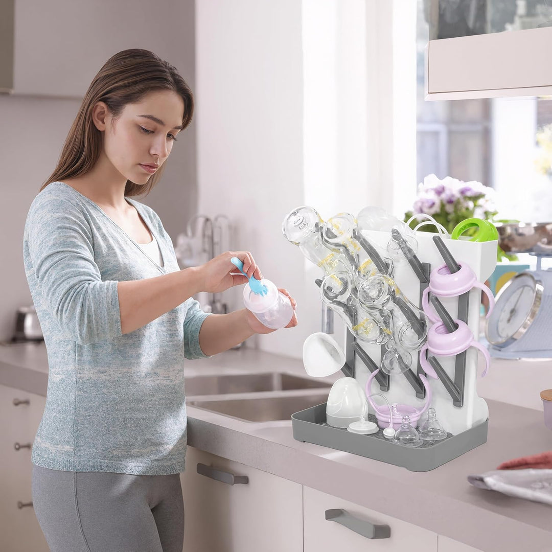Trockenständer Babyflaschen mit Abtropfmatte 12 Haken Flaschentrockner mit Abtropfschale für Arbeits