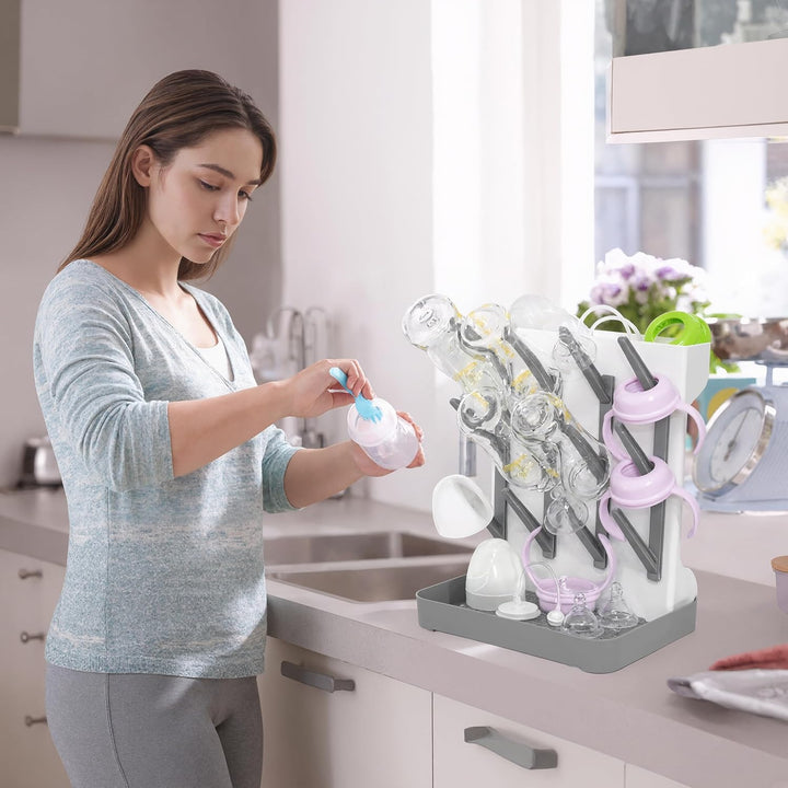 Trockenständer Babyflaschen mit Abtropfmatte 12 Haken Flaschentrockner mit Abtropfschale für Arbeits