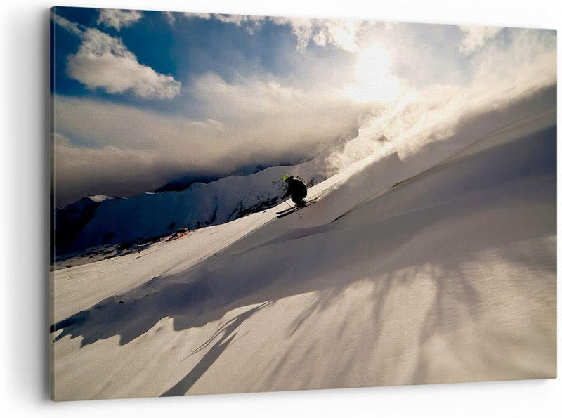 Bilder auf Leinwand 100x70cm Leinwandbild mit Rahmen Berge Ski Winter Gross Wanddeko Bild Schlafzimm