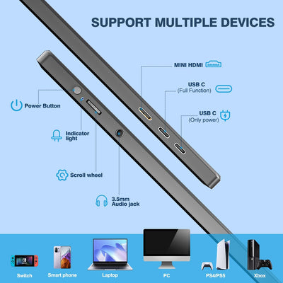 CUIUIC 15,6-Zoll tragbarer Monitor mit USB-C & HDMI | 1080P | VESA kompatibel | Verbinden Sie mit Ha