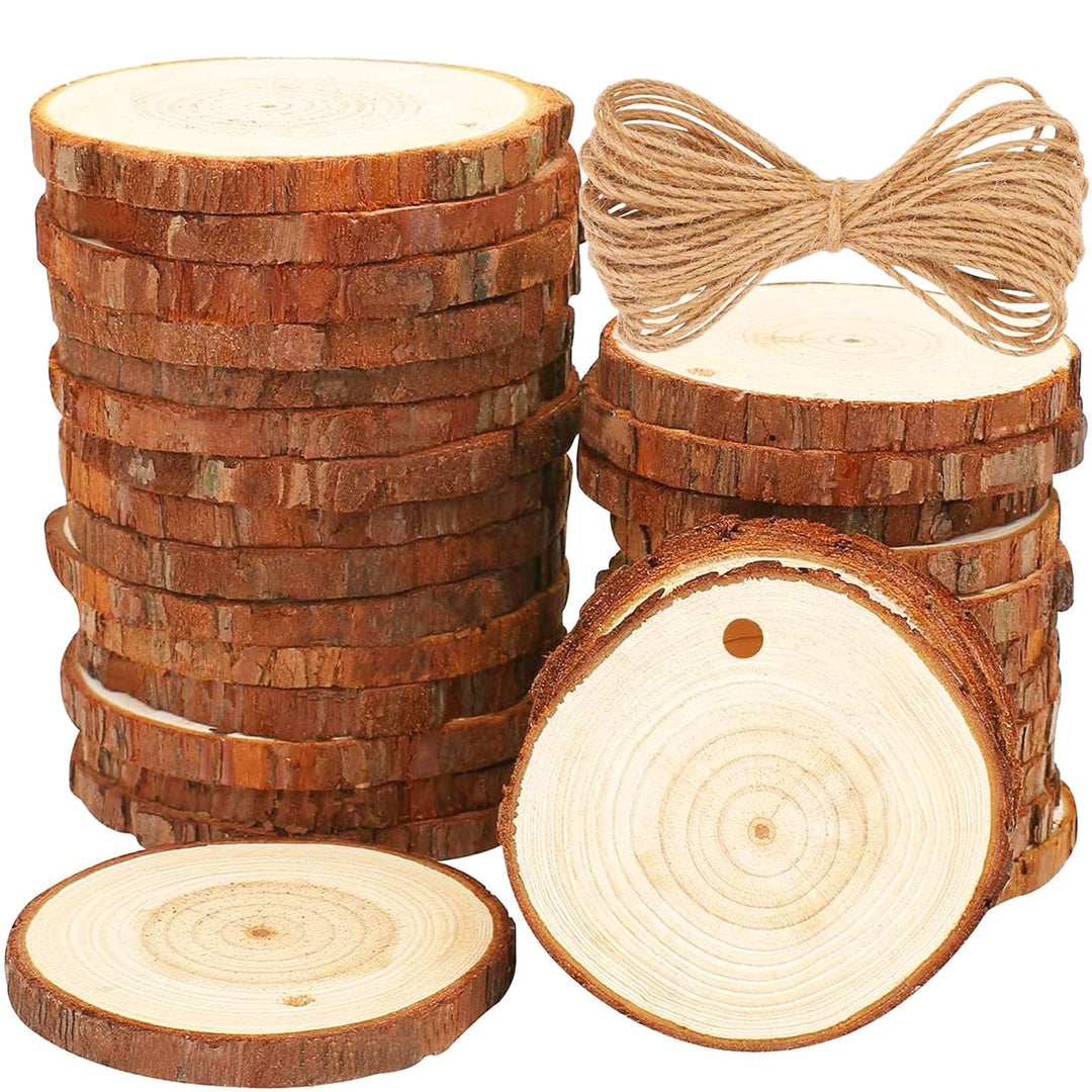 30 Stück Holzscheiben, BetterJonny Rund 7-8cm Holz Log Scheiben Kit mit Loch Unvollendete Holzkreise