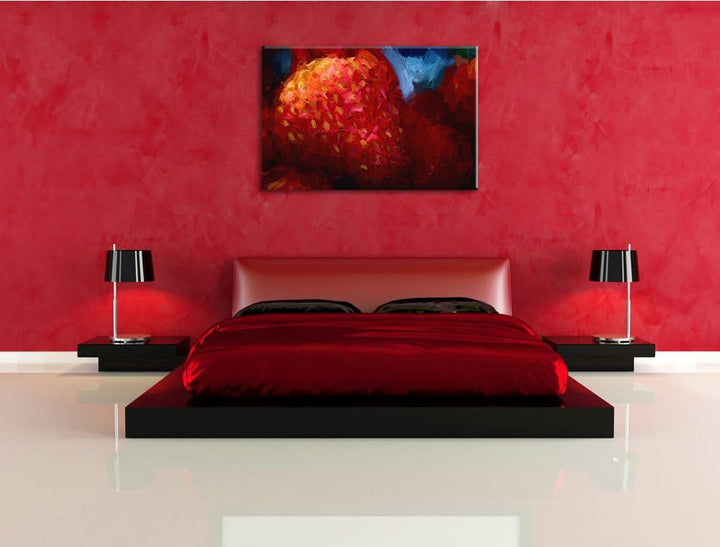 reife Erdbeeren Deluxe Format: 100x70 cm auf Leinwand, XXL riesige Bilder fertig gerahmt mit Keilrah