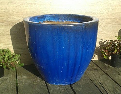 terracotta-toepfe-de 2.Wahl !! Robuster Blumentopf mit Fehlern ca. 38 cm Durchmessser, blau glasiert