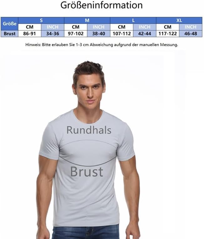 COLORFULLEAF 3/5er Pack Bambus Rundhals T-Shirt Herren Stretch Unterziehshirt Männer Einfarbig Busin