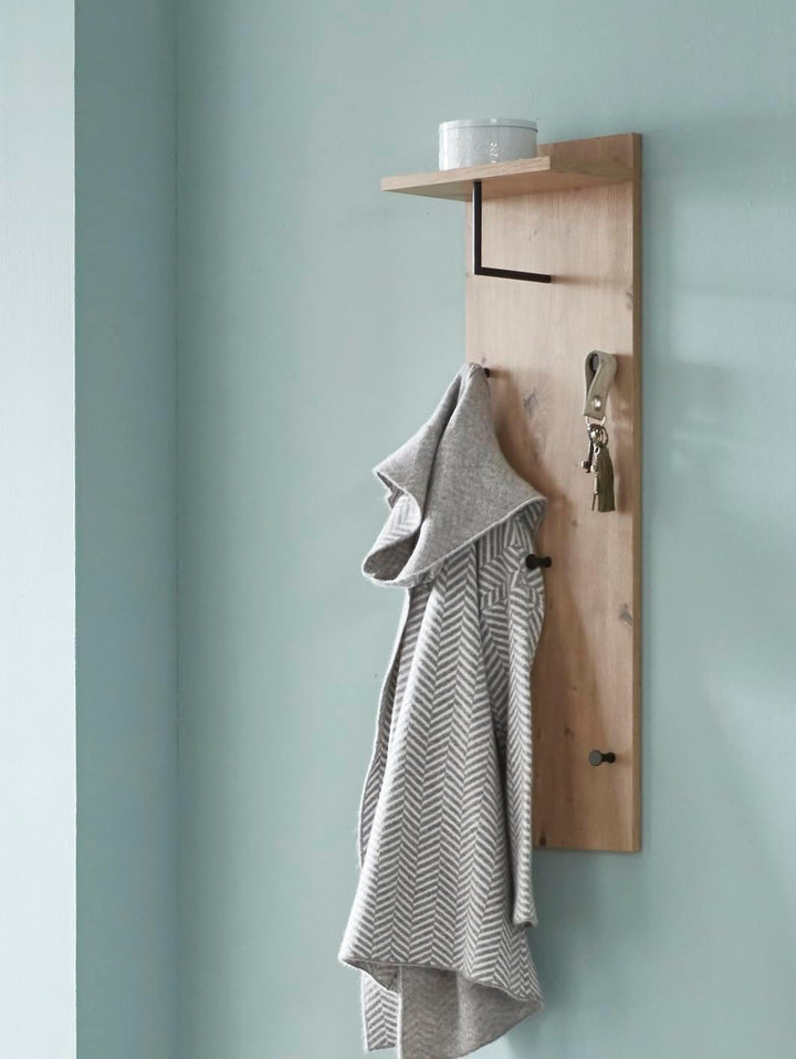 HAKU Möbel Wandgarderobe, MDF, eiche, schwarz, B 30 x T 20 x H 100 cm