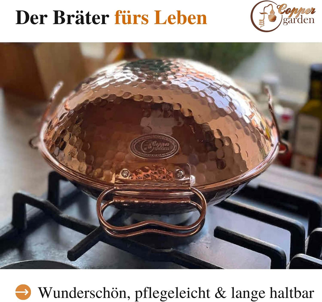 CopperGarden® Cataplana Bräter aus handverzinntem gehämmerten Kupfer mit ca 18 cm Durchmesser I Port